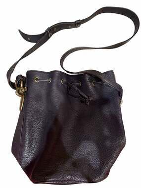 Vintage DKNY Black Pebbled Leather Drawstring Bucket Bag Brass Hardware